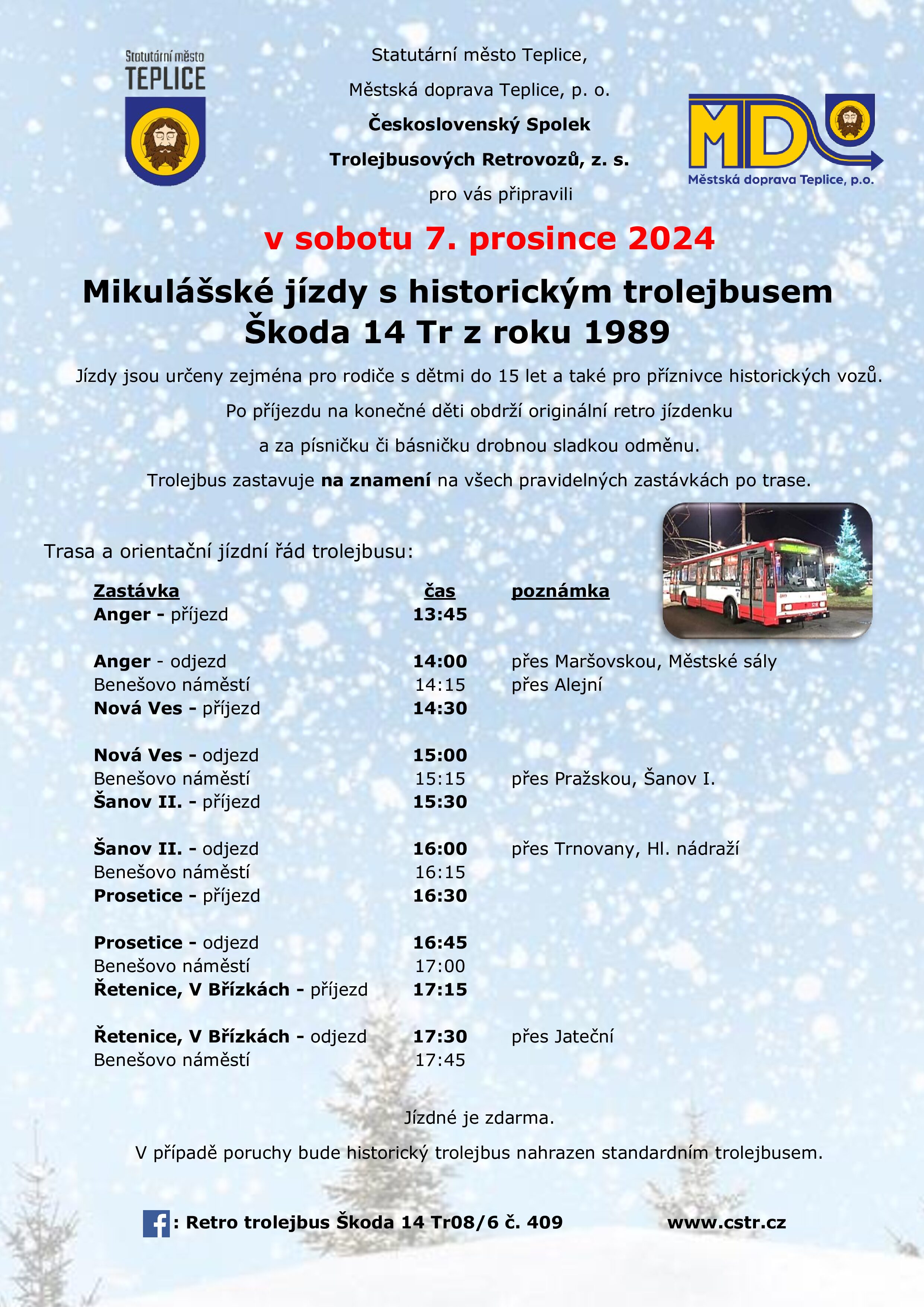 Mikulášská jízda trolejbusu 409 v Teplicích